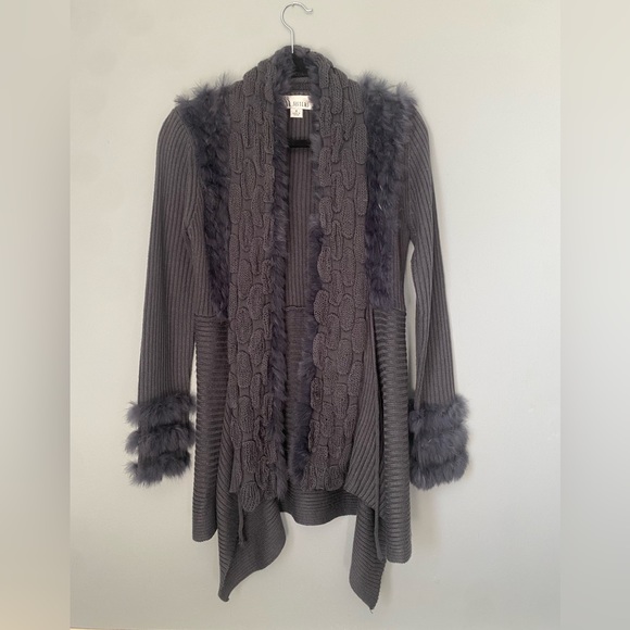 Rabbit fur slate blue/gray Cardigan by Sisters - Picture 1 of 7